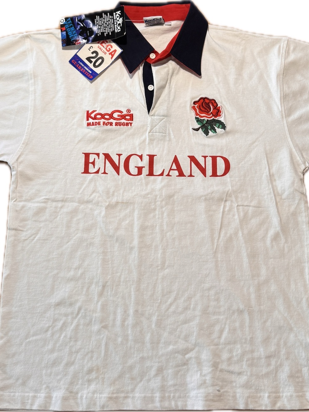 Kooga England Rugby Polo Shirt in White with Red Detailing
